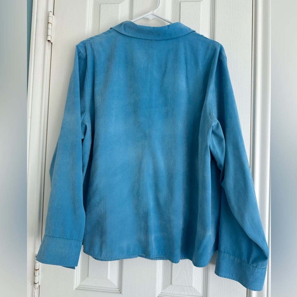 Talbots Women's Faux Suede/Velvet Shirt Petite 2X Blue Long Sleeve Button Up - Picture 3 of 5
